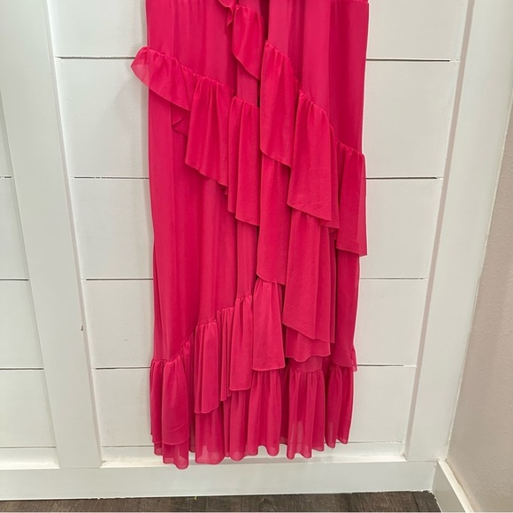 TORRID 2X Midi mesh Pink woman polyester ruffle surplice plus size midi dress - Picture 5 of 12